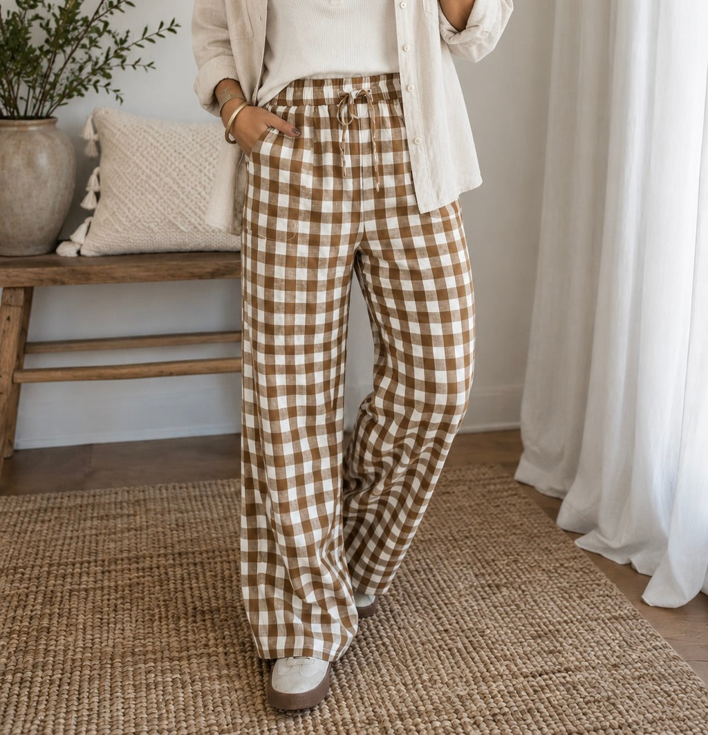 Brown Plaid Pants