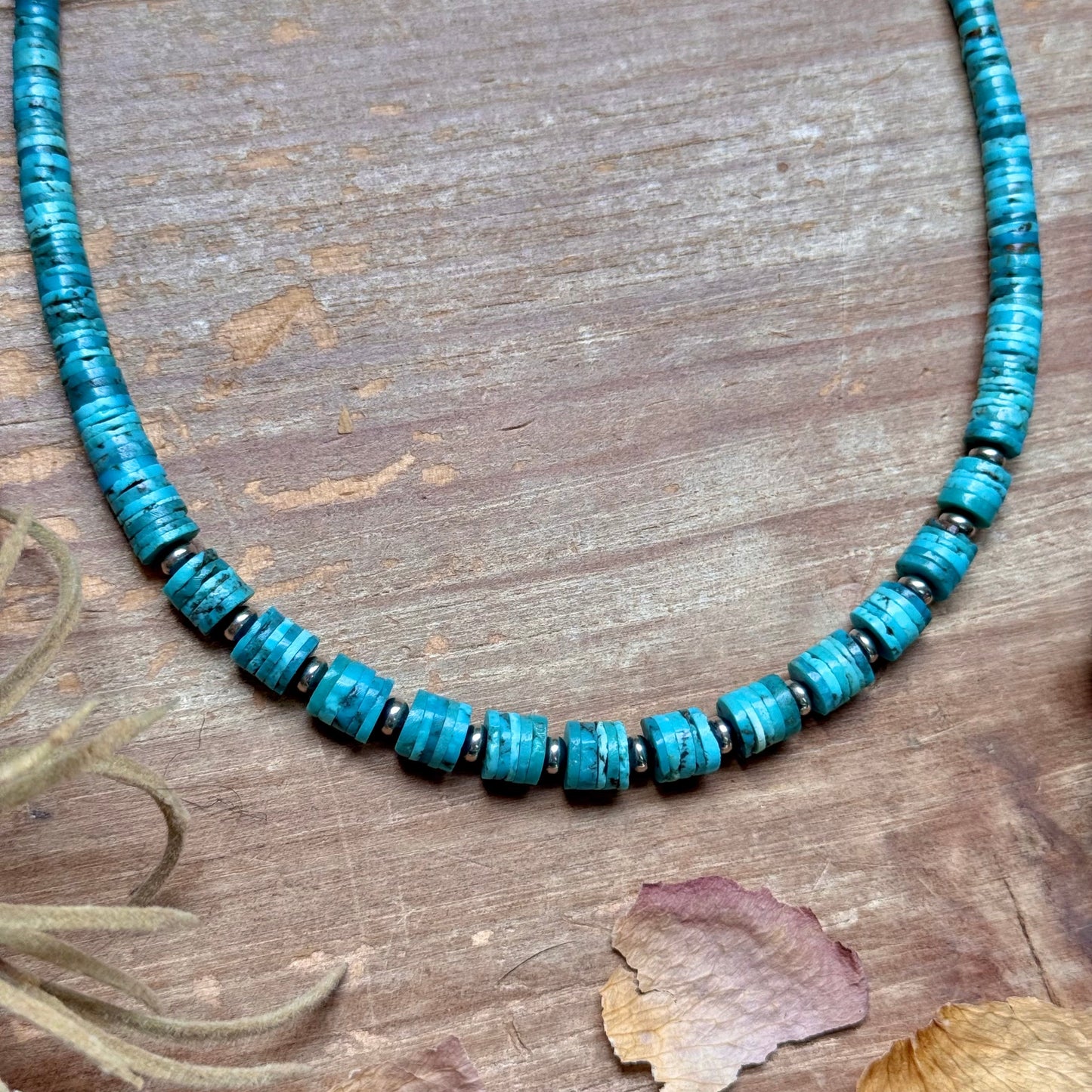 19” Graduated Turquoise Heishi Necklace – 5mm Saucers