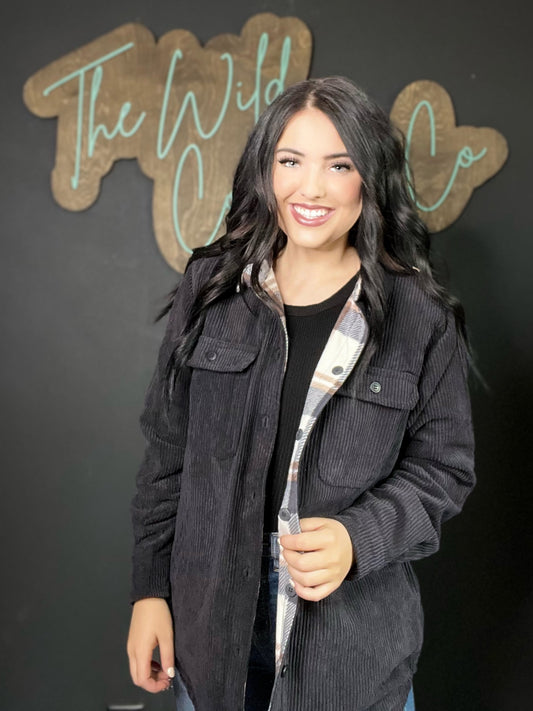 Plaid Lined Corduroy Flannel Shacket