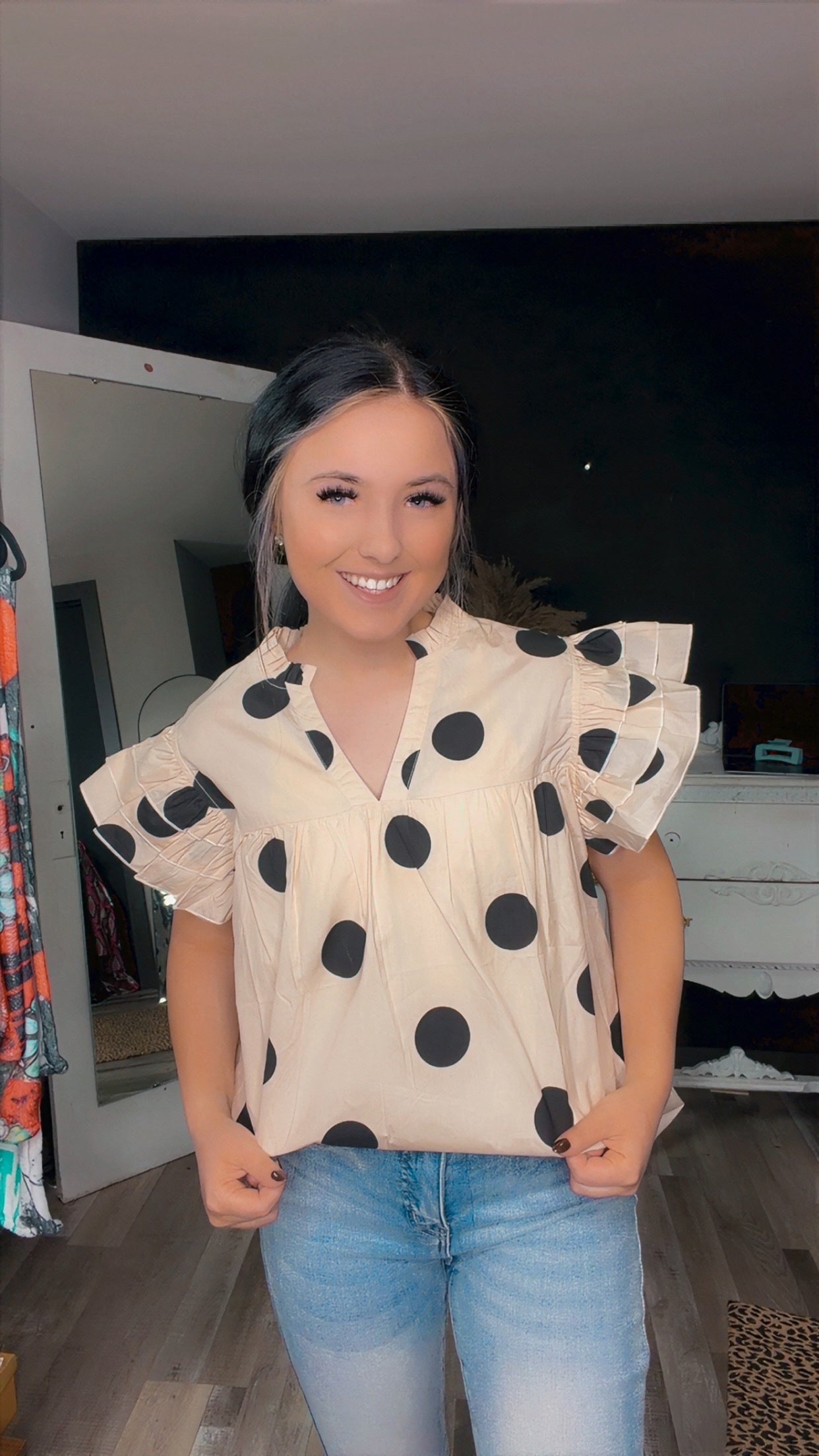 Big Dot Ruffle Sleeve Blouse