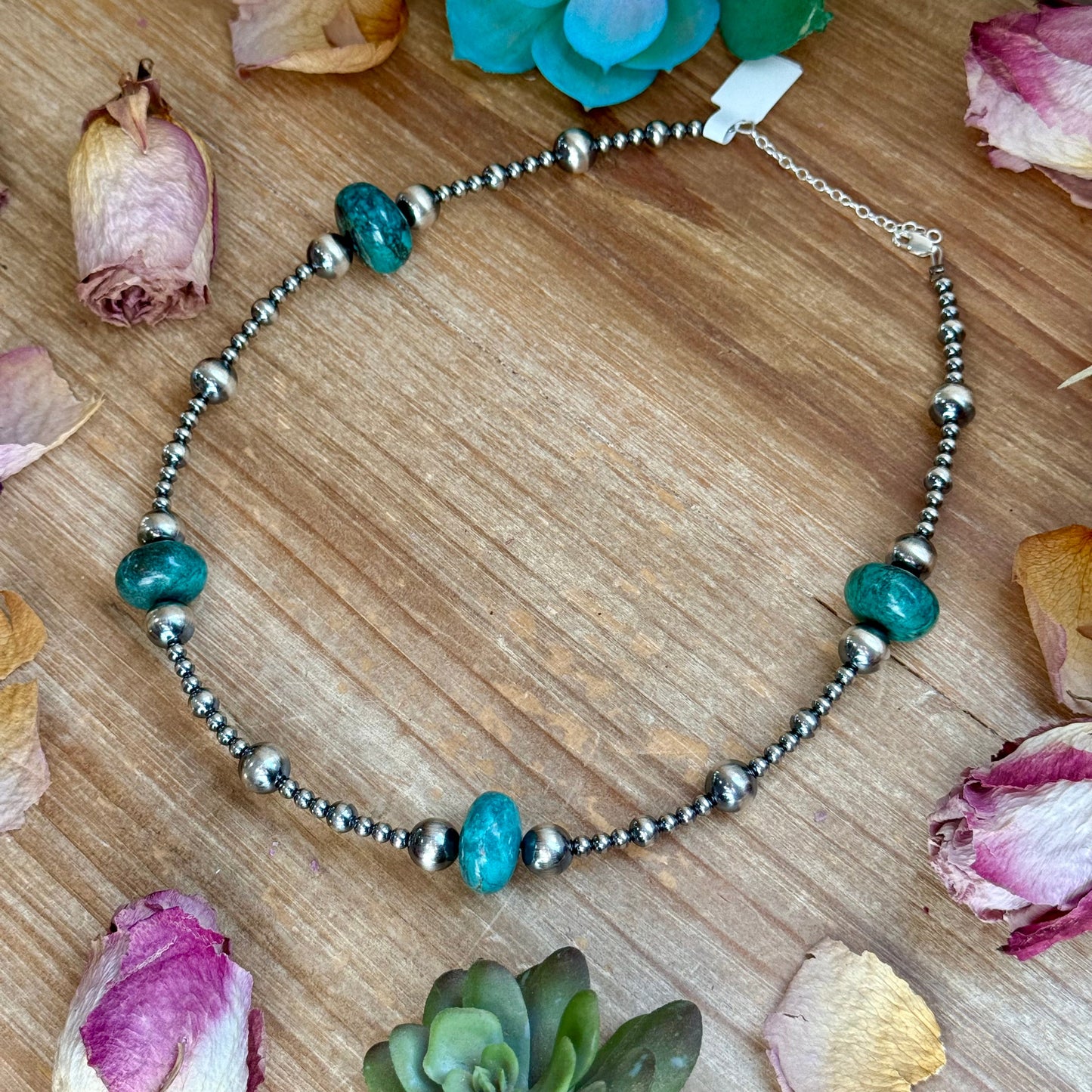 18.5” Turquoise Necklace – Sterling Silver Pearls