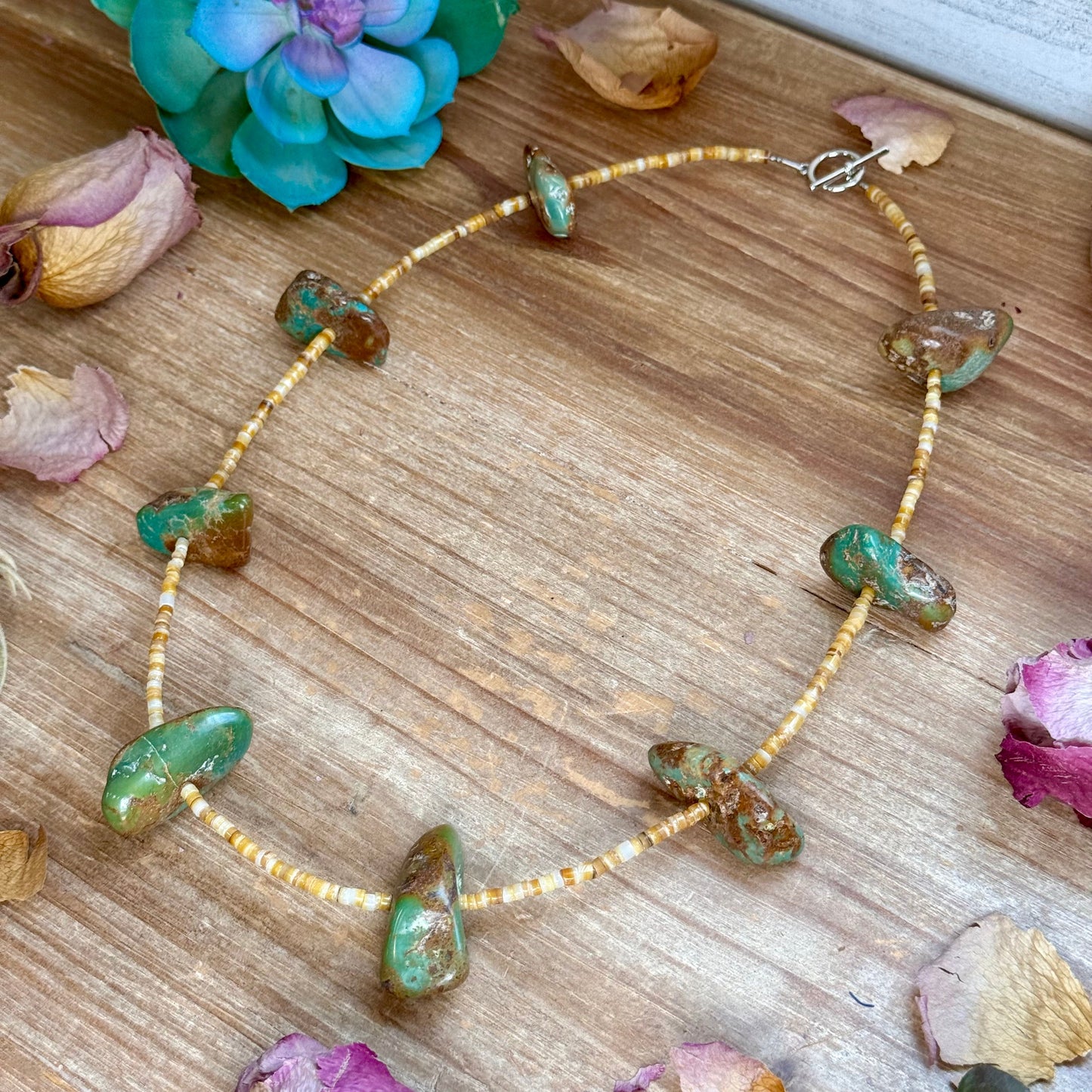 22” Chunky Turquoise & Shell Heishi Necklace