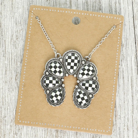 Checkered Squash Blossom Pendant Necklace