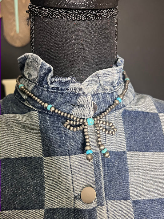 Marbled Pearl Bow Necklace