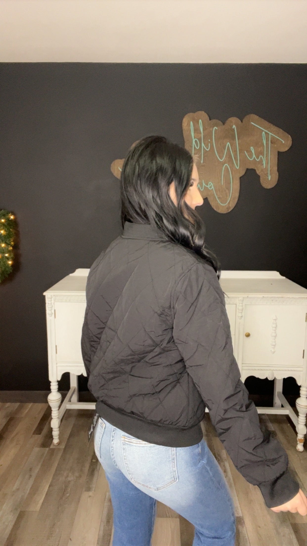 Black Quilted Bomber Jacket