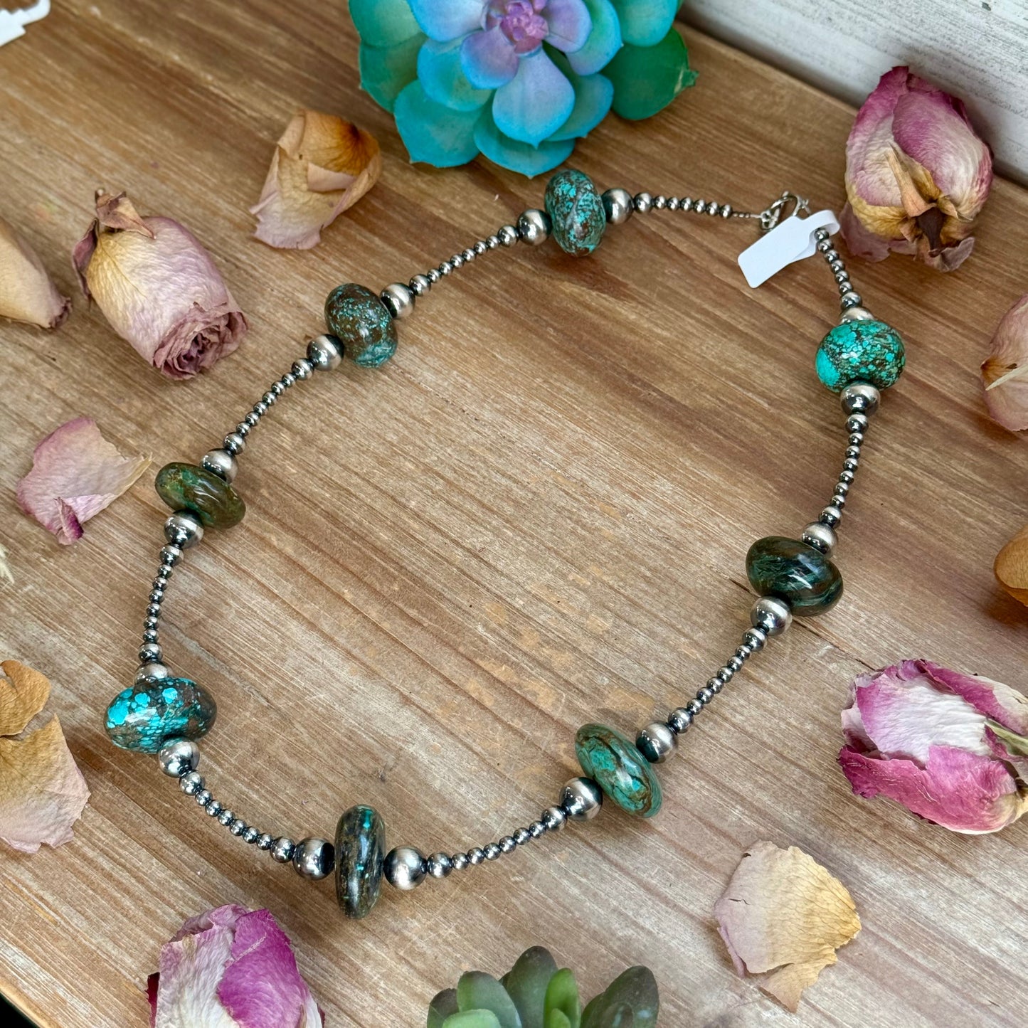 23” Turquoise Rondelle Necklace – Sterling Silver