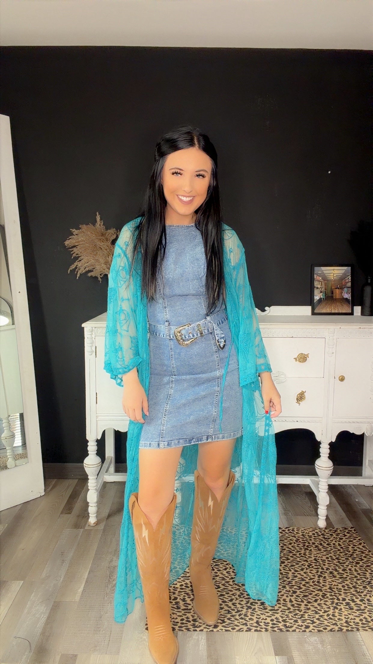 Turquoise  Front-Tie Mesh Duster