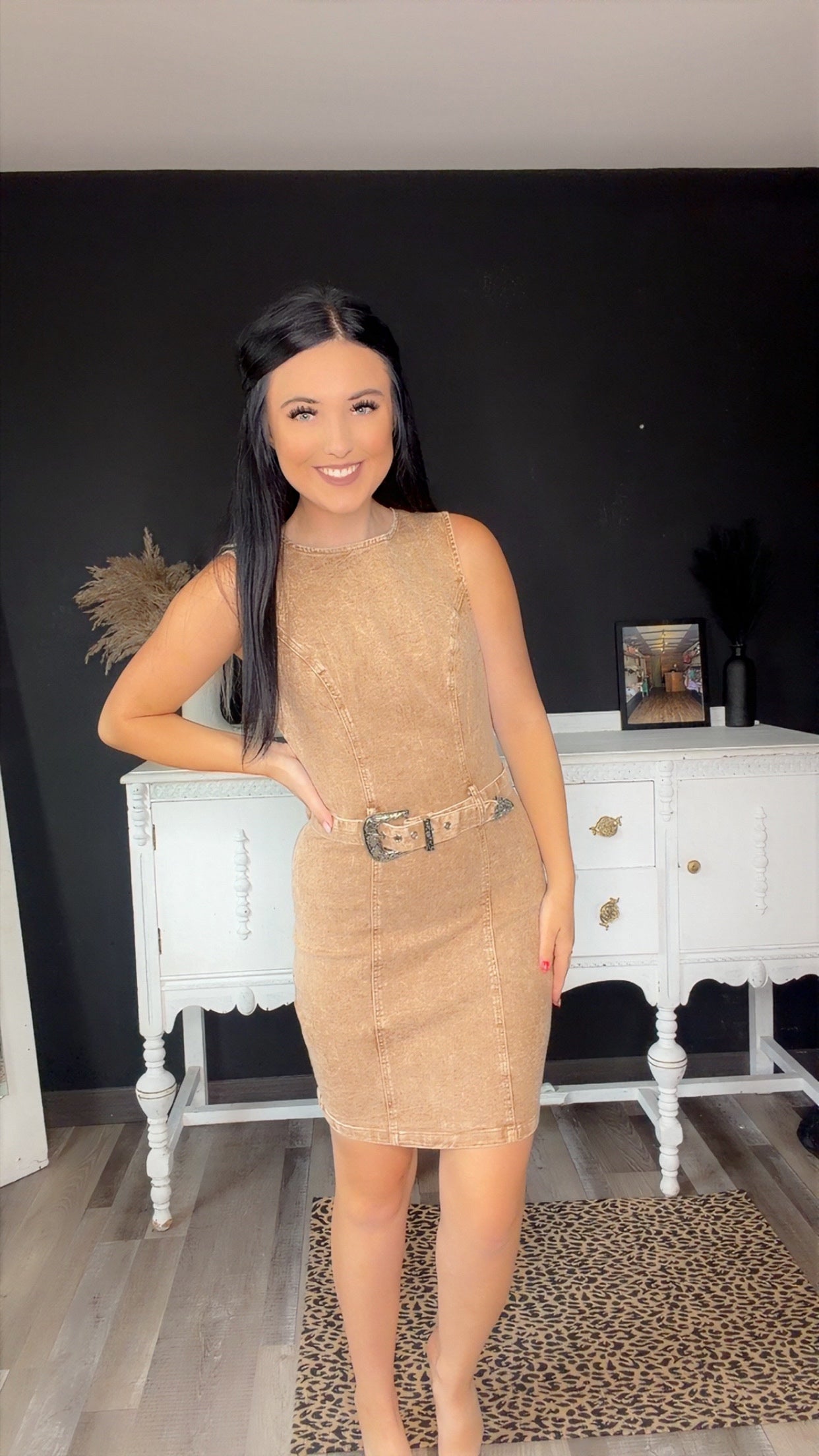 Brown Stretch Denim Sleeveless Dress