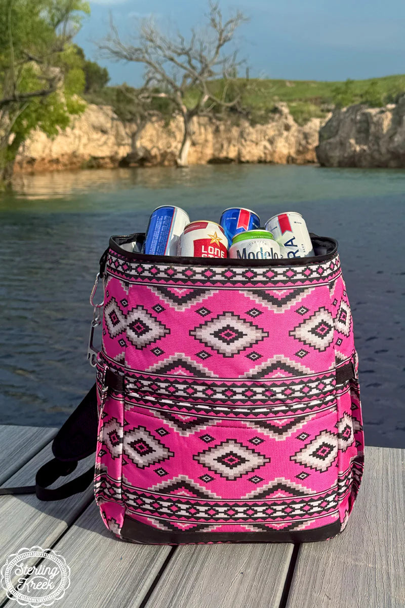 Pink Aztec Backpack Cooler