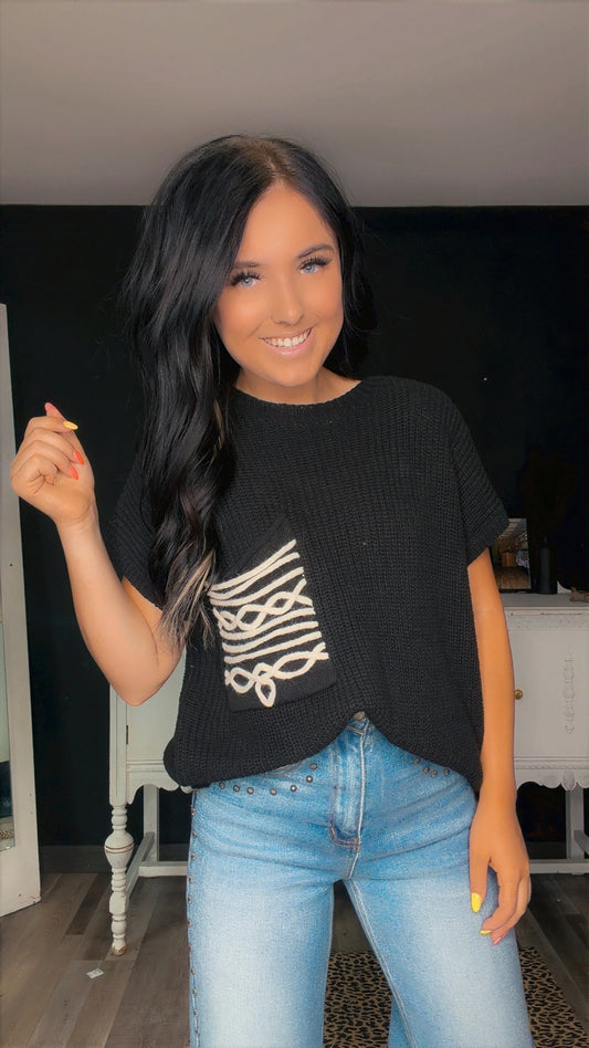Black Boot-Stitched Sweater Top