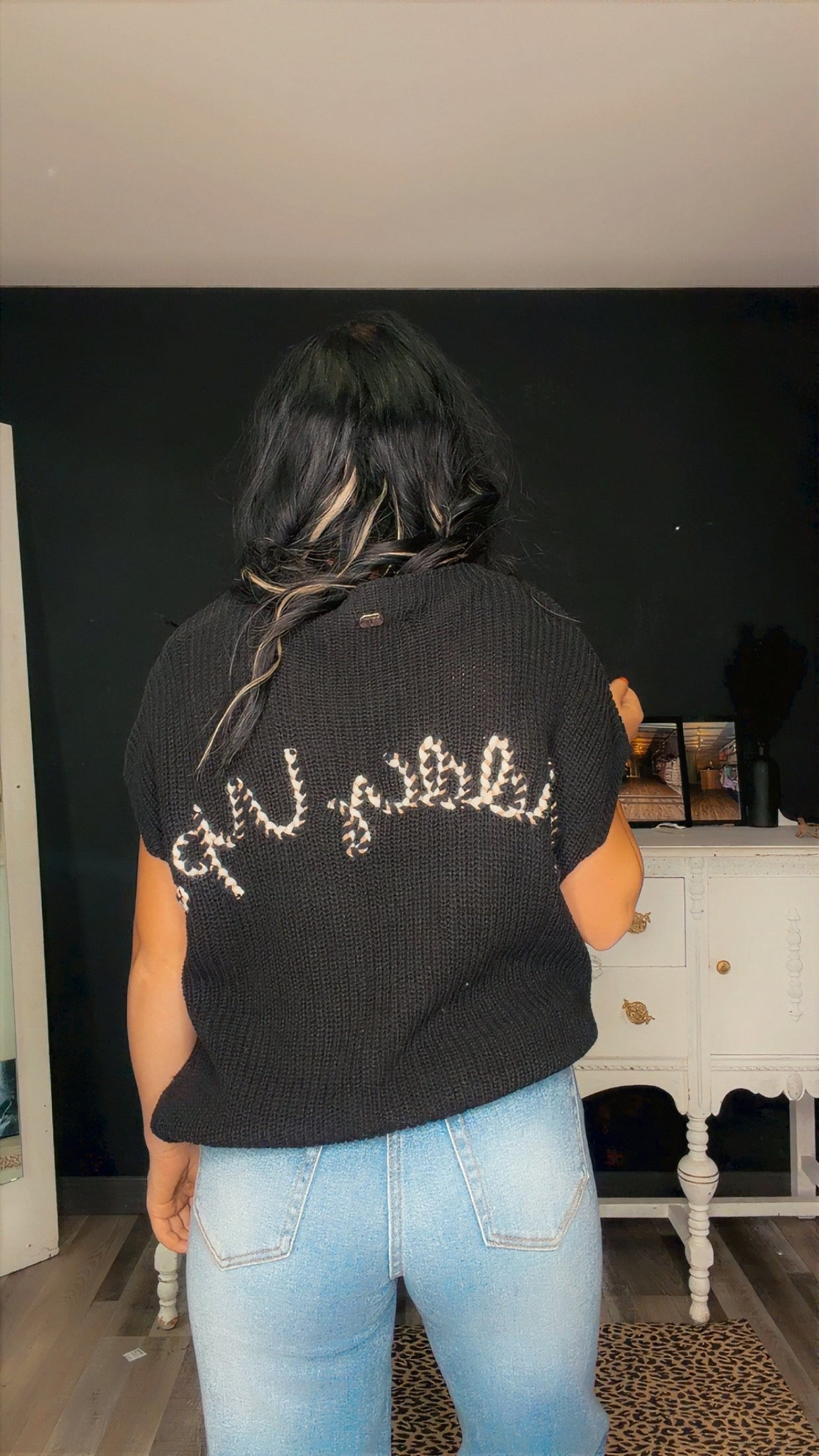 Black Boot-Stitched Sweater Top