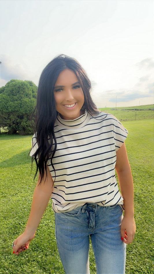 Khaki Mock Stripe Top