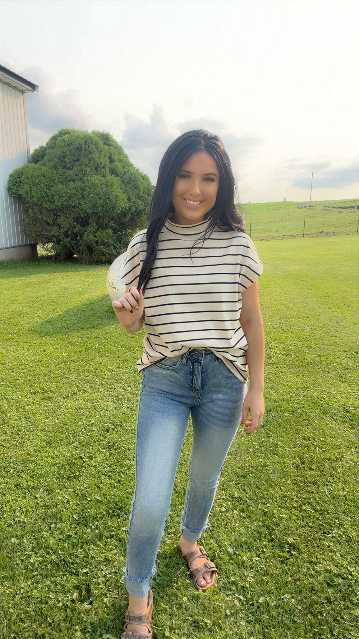 Khaki Mock Stripe Top