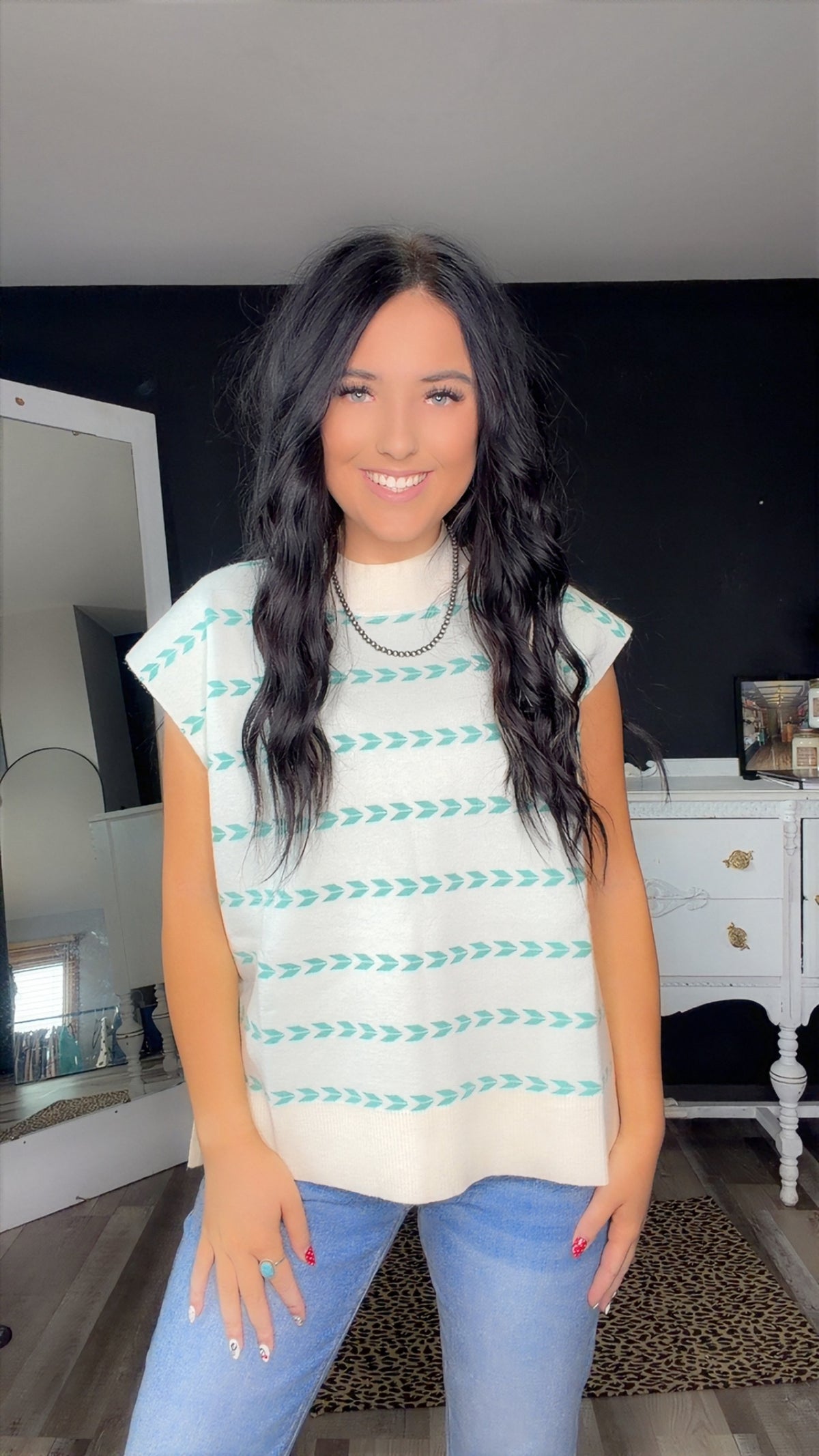 Turquoise Trails Sleeveless Sweater Top