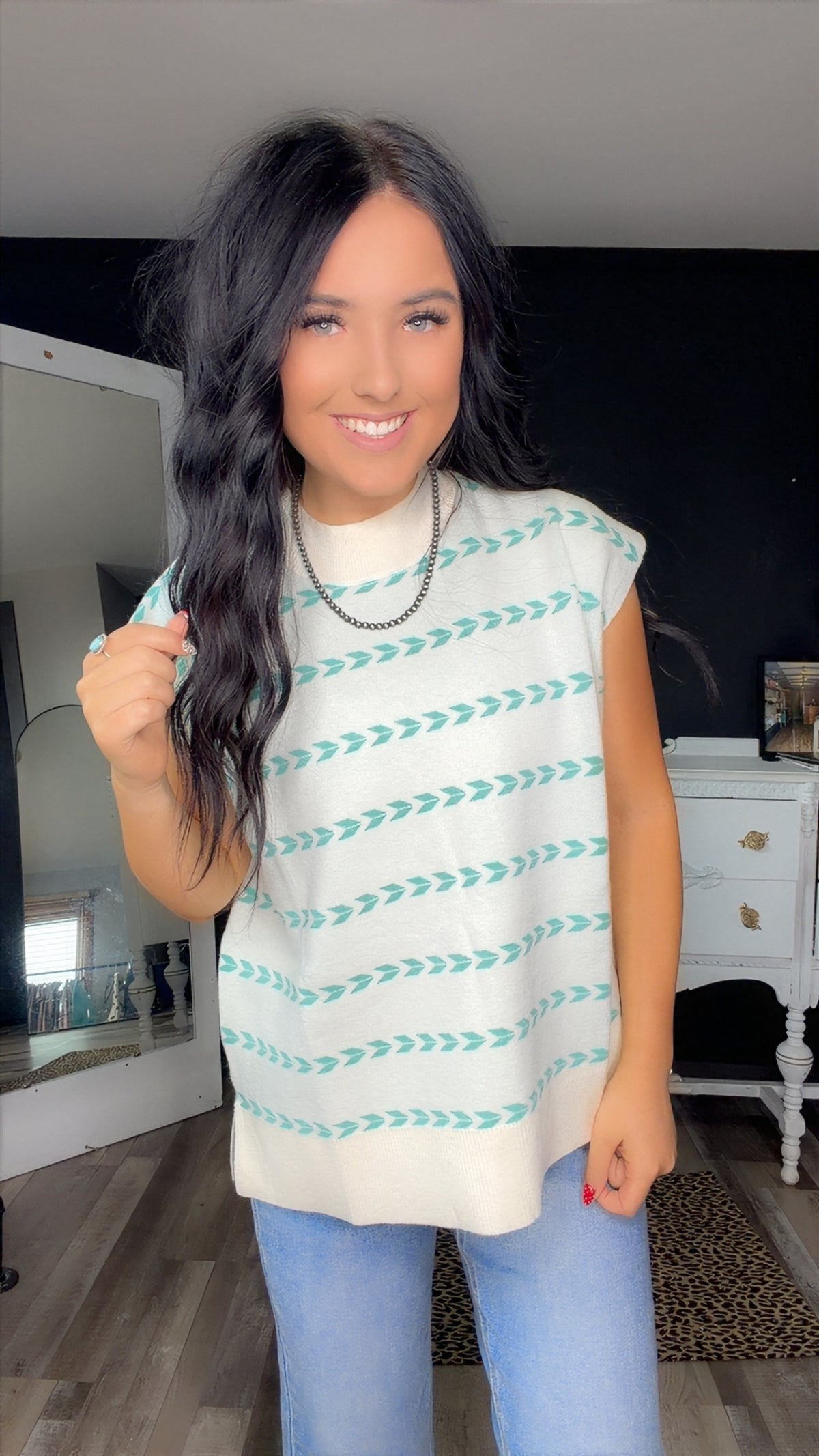 Turquoise Trails Sleeveless Sweater Top