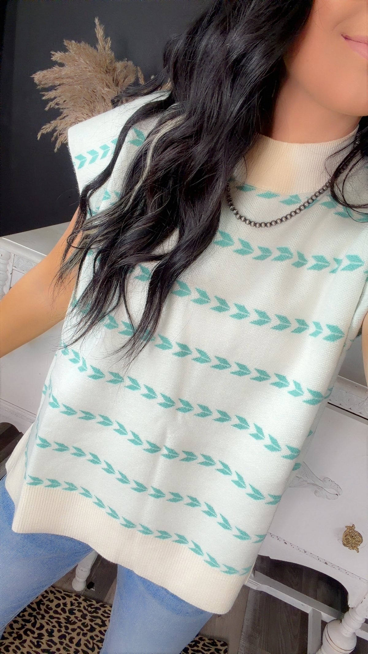 Turquoise Trails Sleeveless Sweater Top