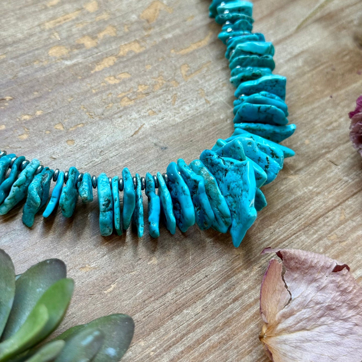 Blue Turquoise & Silver Hematite Necklace – 18”