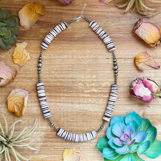 19.5” Wampum Shell Necklace – 3–8mm Sterling Silver Pearls