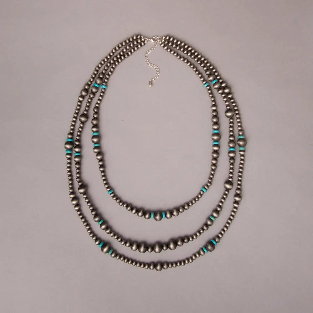 Triple Turquoise Faux Pearl Necklace