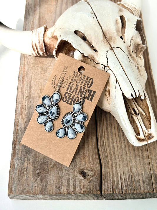 Half Concho Blossom Earrings: White