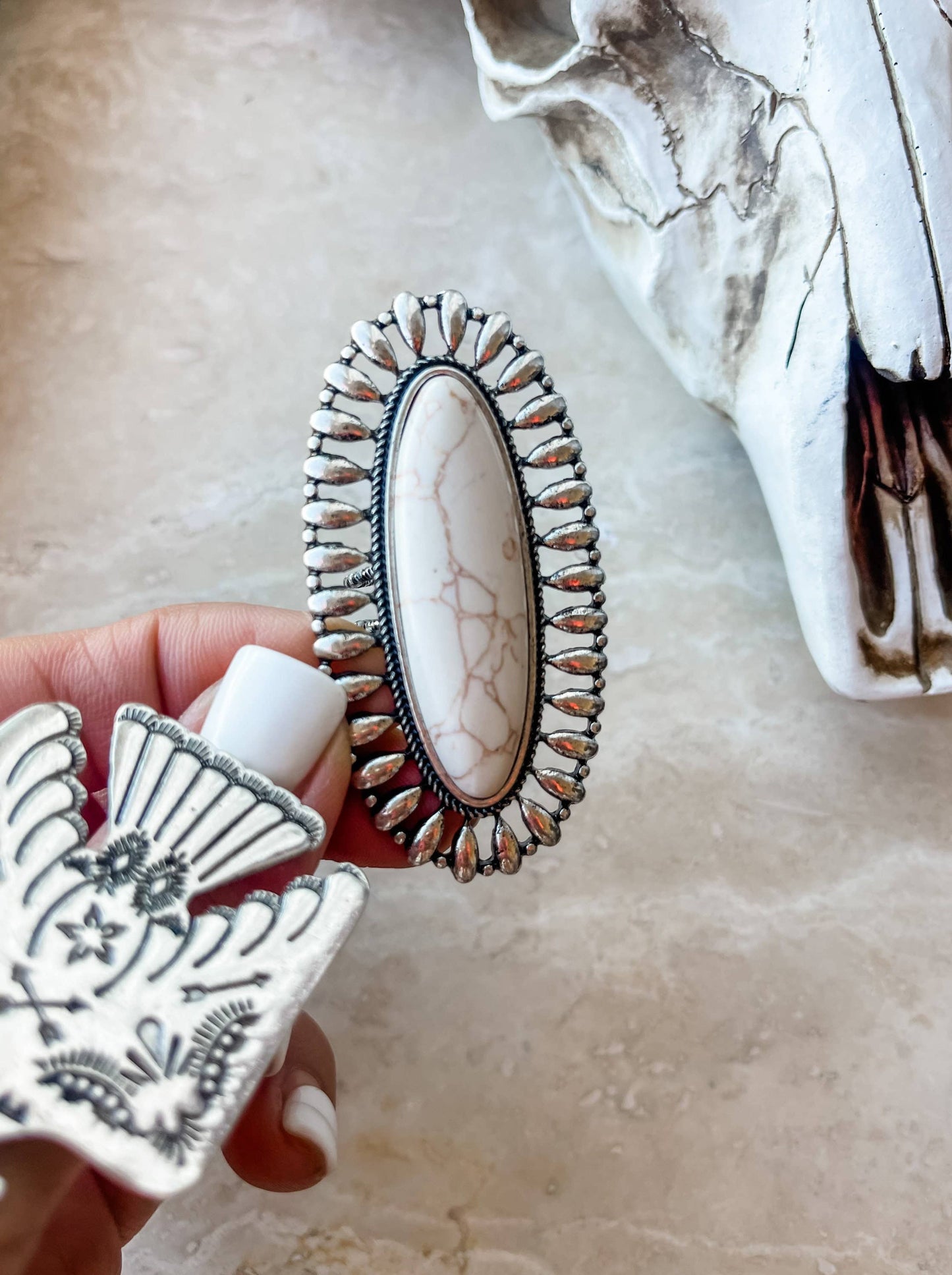 Western Oversized Oval Stone Ring: Turquoise