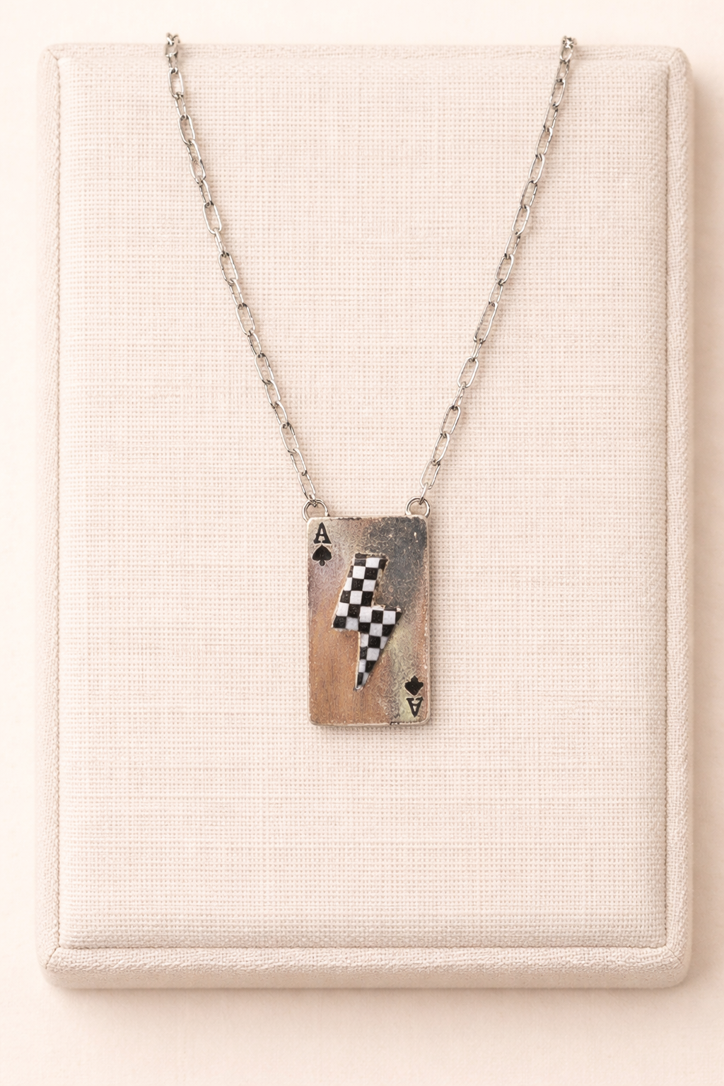 Lightning Bolt Spade Checker Necklace
