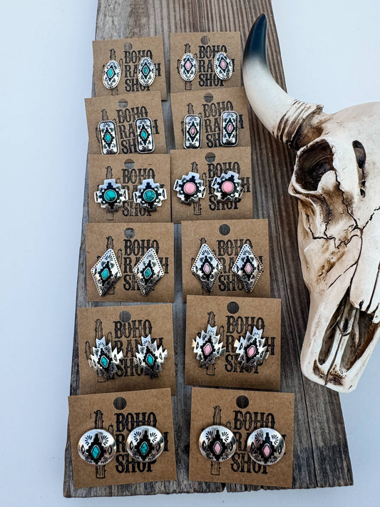 Aztec Post Earrings  STYLE 4 - DIAMOND TURQUOISE