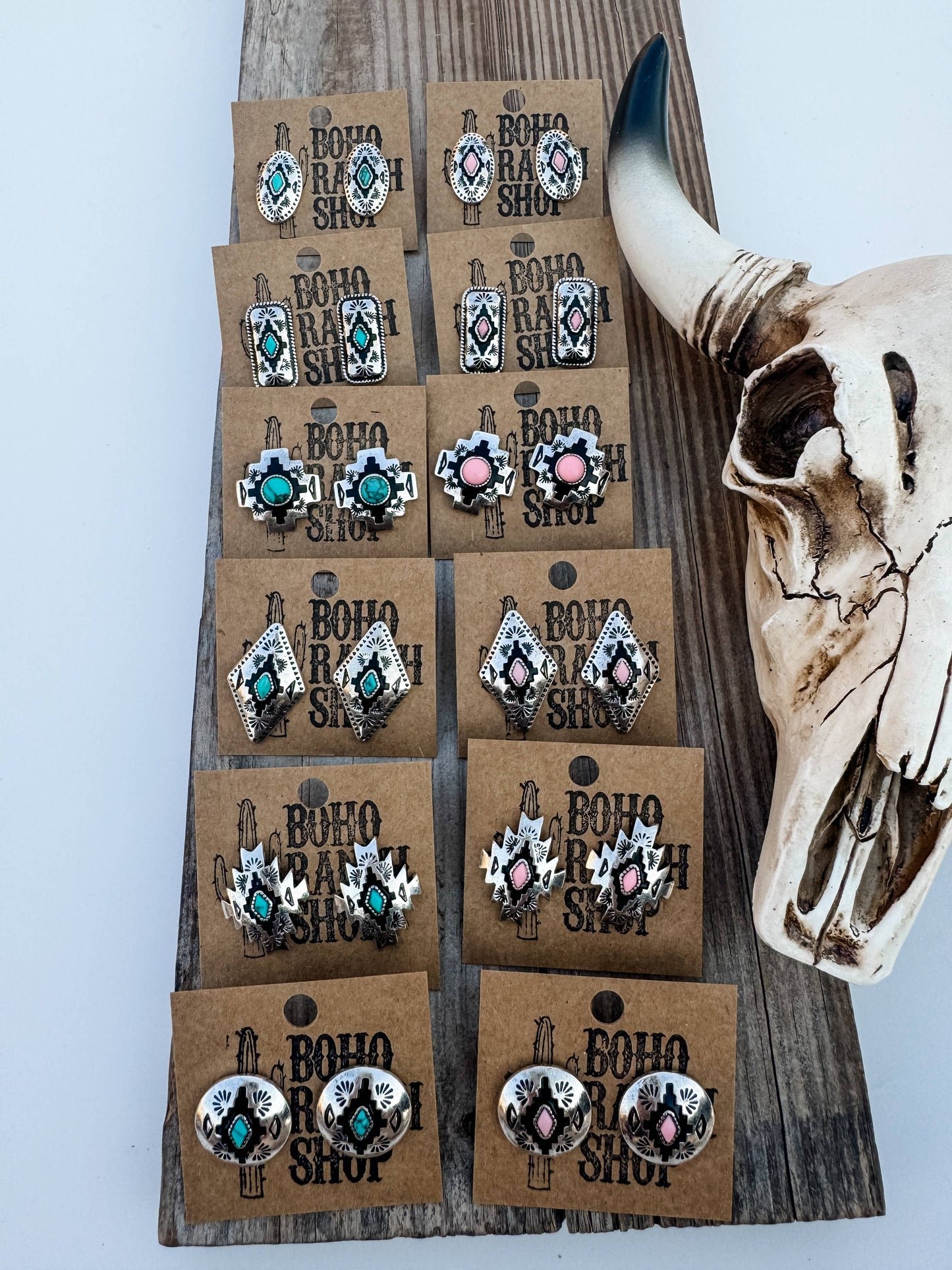 Aztec Post Earrings - turquoise pink: STYLE 5 - AZTEC TURQUOISE